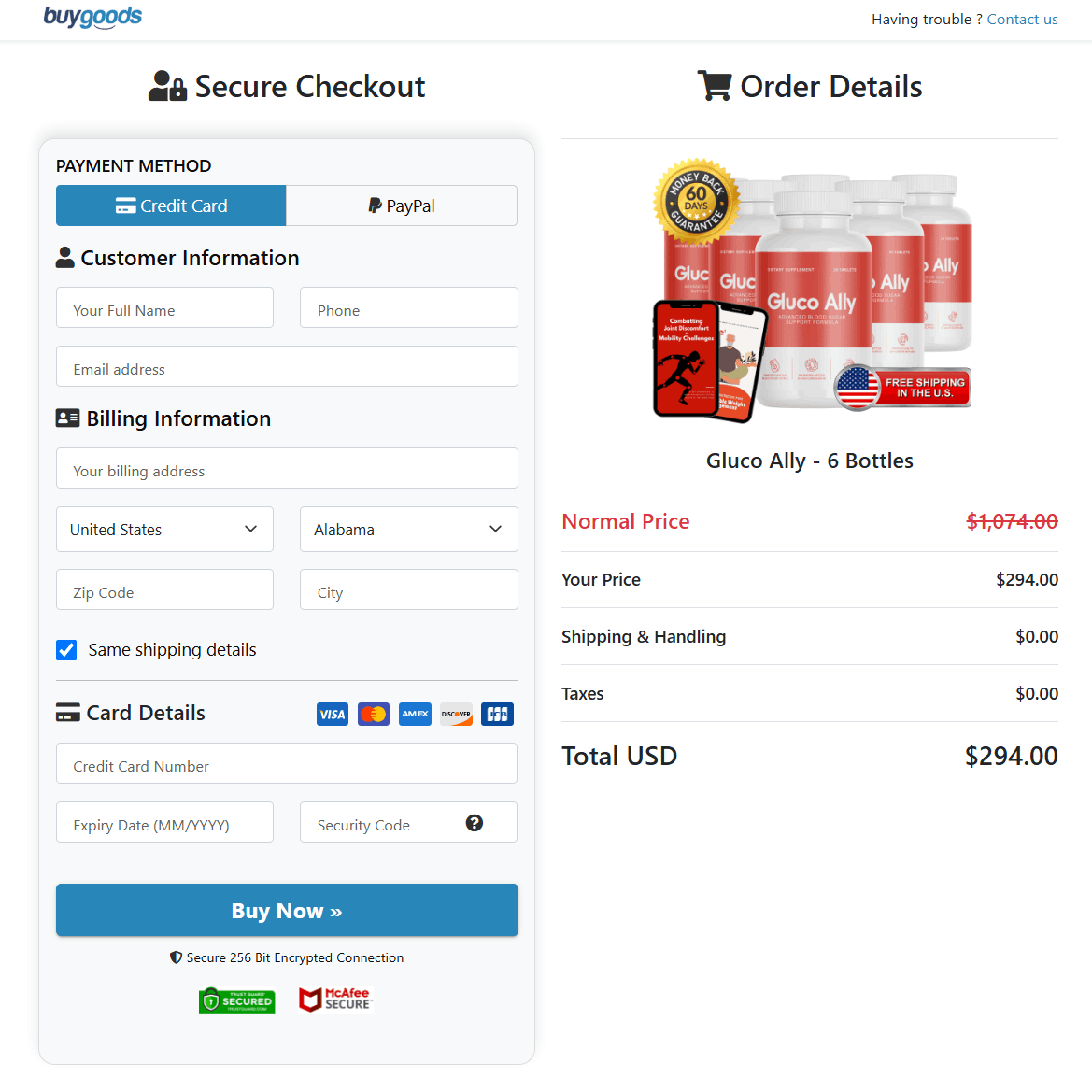 Gluco Ally Secured Order Page